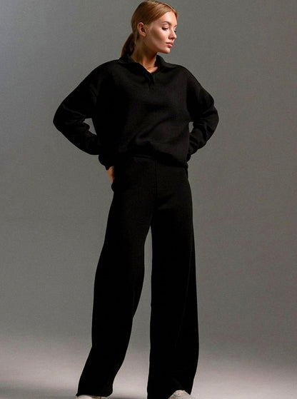 Knit Collared Wide Leg Set