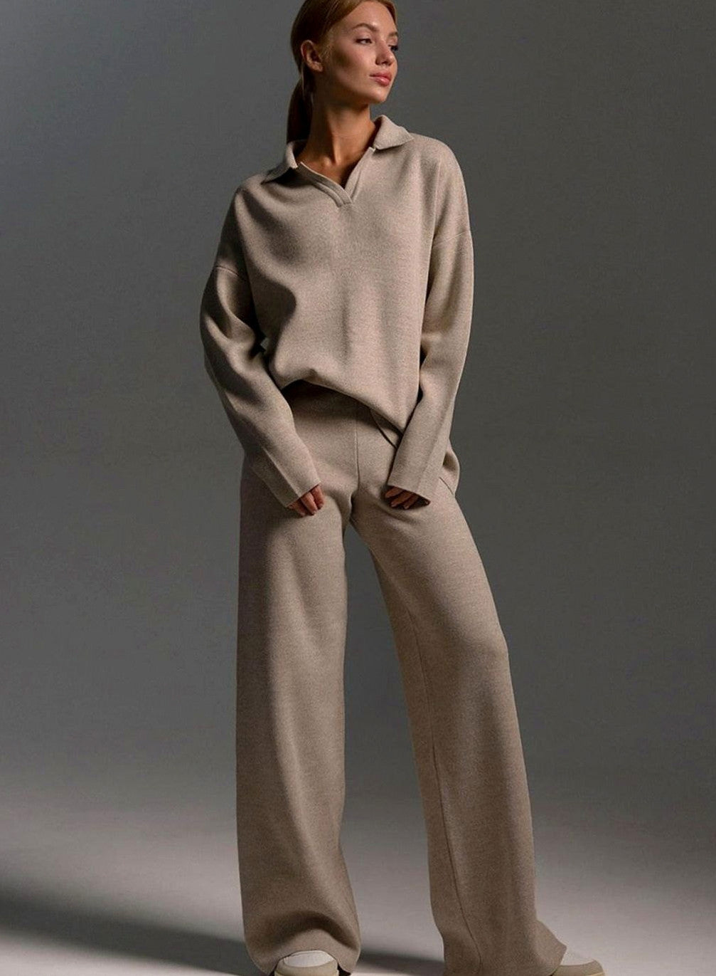 Knit Collared Wide Leg Set
