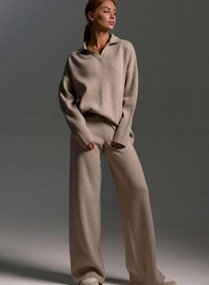 Knit Collared Wide Leg Set