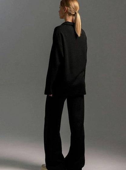Knit Collared Wide Leg Set