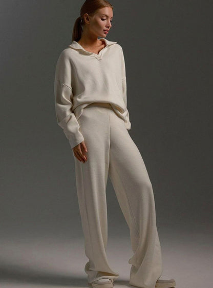 Knit Collared Wide Leg Set
