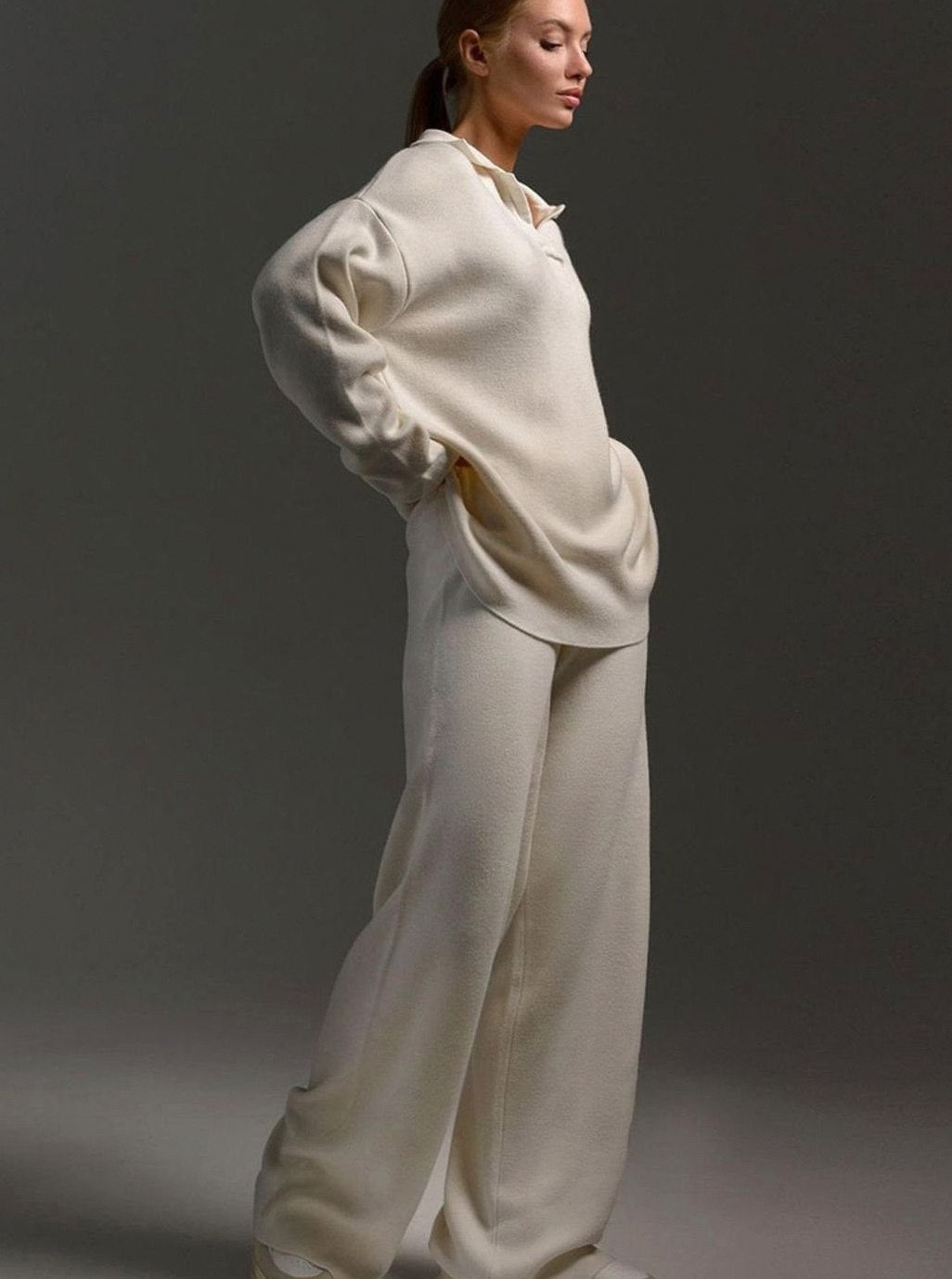 Knit Collared Wide Leg Set
