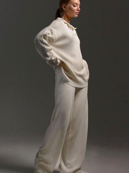Knit Collared Wide Leg Set