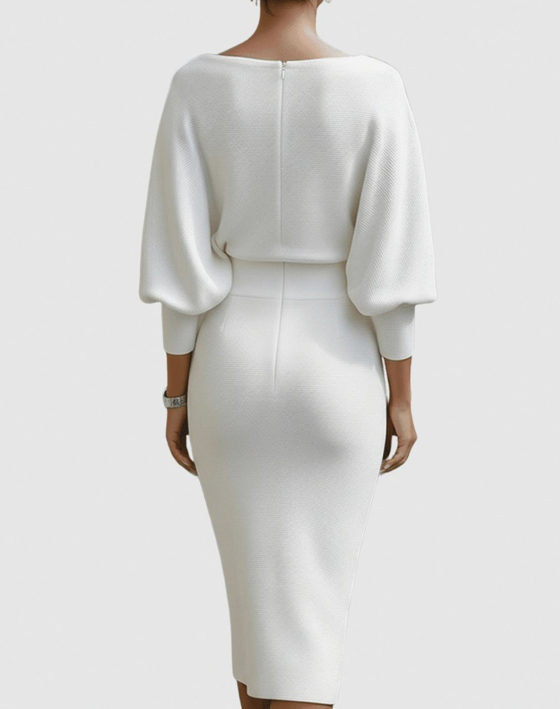 Knit Long Sleeve Cowl Neck Midi Dress