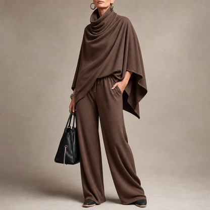 Knit Cowl Neck Poncho Matching Set