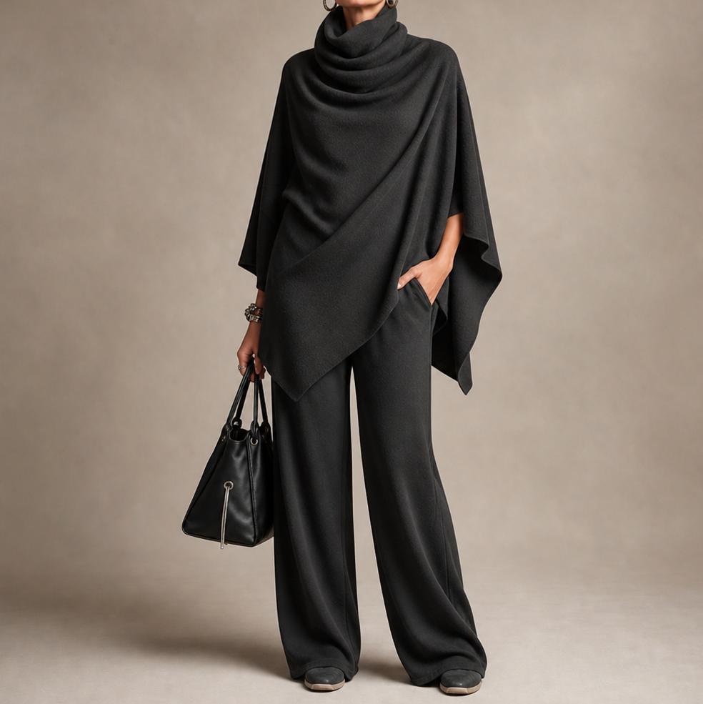 Knit Cowl Neck Poncho Matching Set