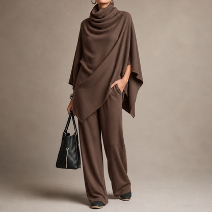 Knit Cowl Neck Poncho Matching Set