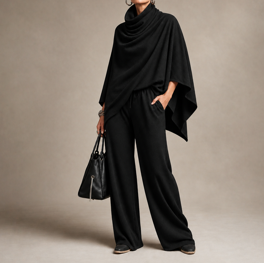 Knit Cowl Neck Poncho Matching Set