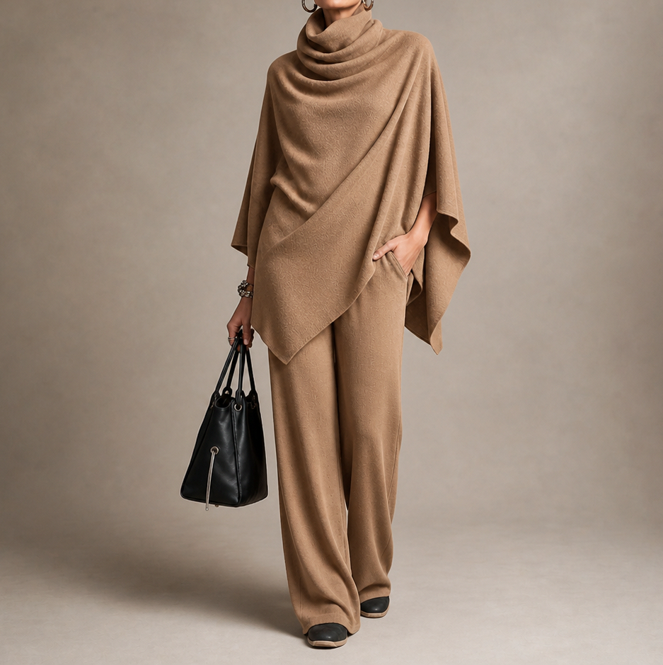 Knit Cowl Neck Poncho Matching Set