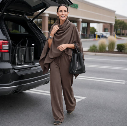 Knit Cowl Neck Poncho Matching Set