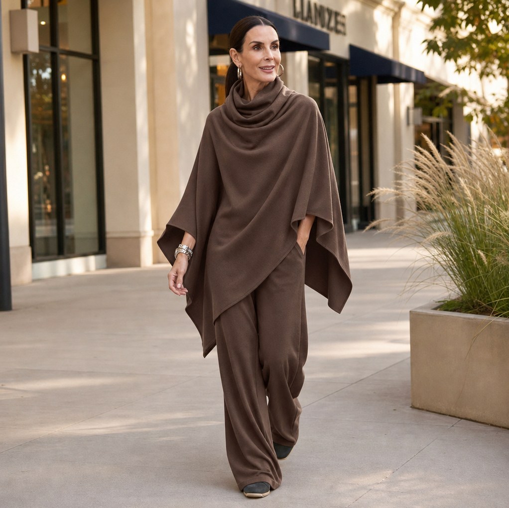 Knit Cowl Neck Poncho Matching Set