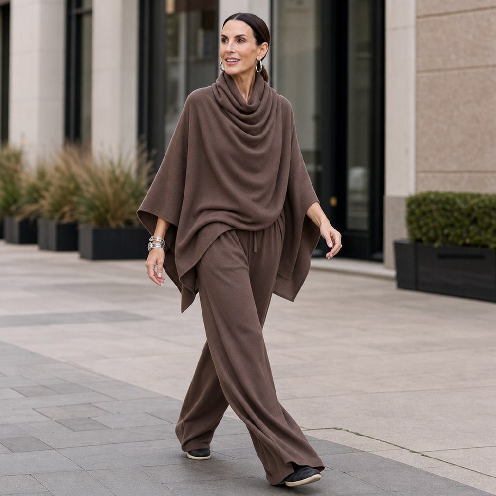 Knit Cowl Neck Poncho Matching Set