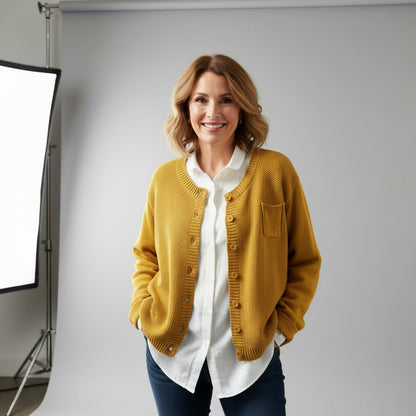 Knit Crewneck Button Front Cardigan