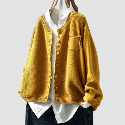 Knit Crewneck Button Front Cardigan