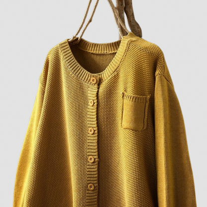 Knit Crewneck Button Front Cardigan
