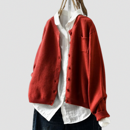 Knit Crewneck Button Front Cardigan