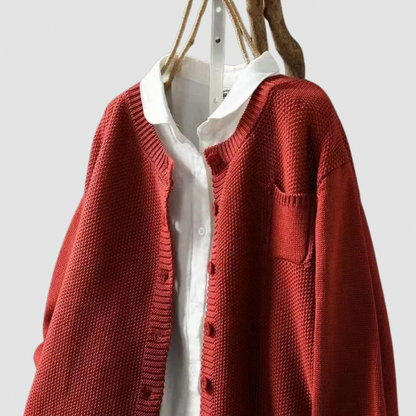Knit Crewneck Button Front Cardigan