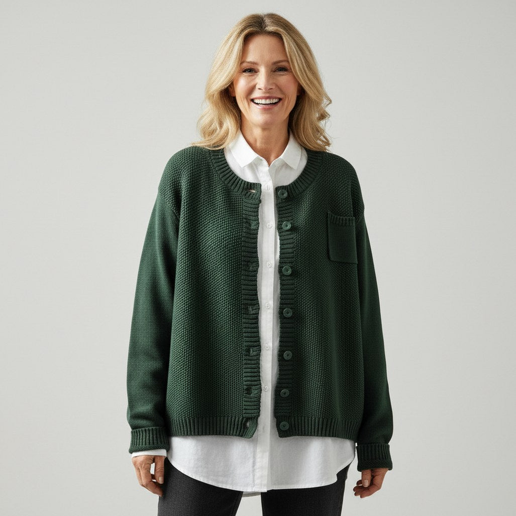 Knit Crewneck Button Front Cardigan