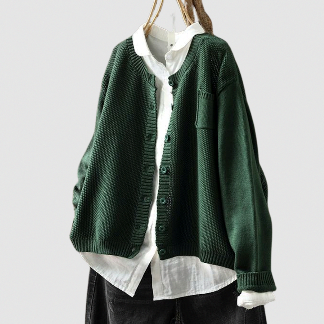 Knit Crewneck Button Front Cardigan