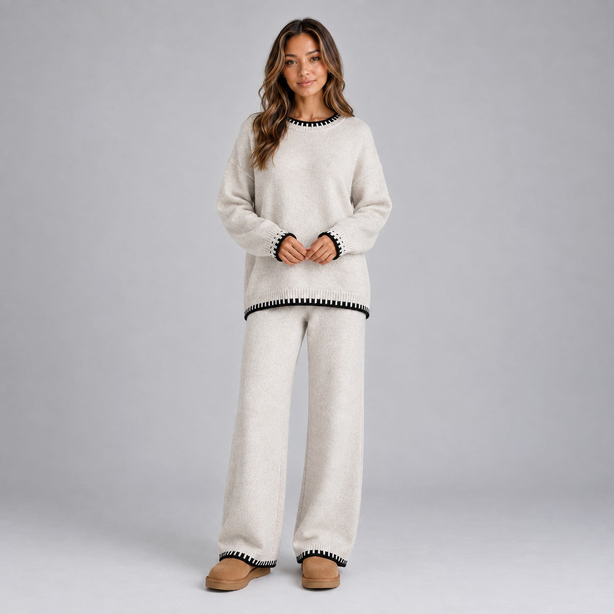 Knit Crewneck Long Sleeve Two Piece Set