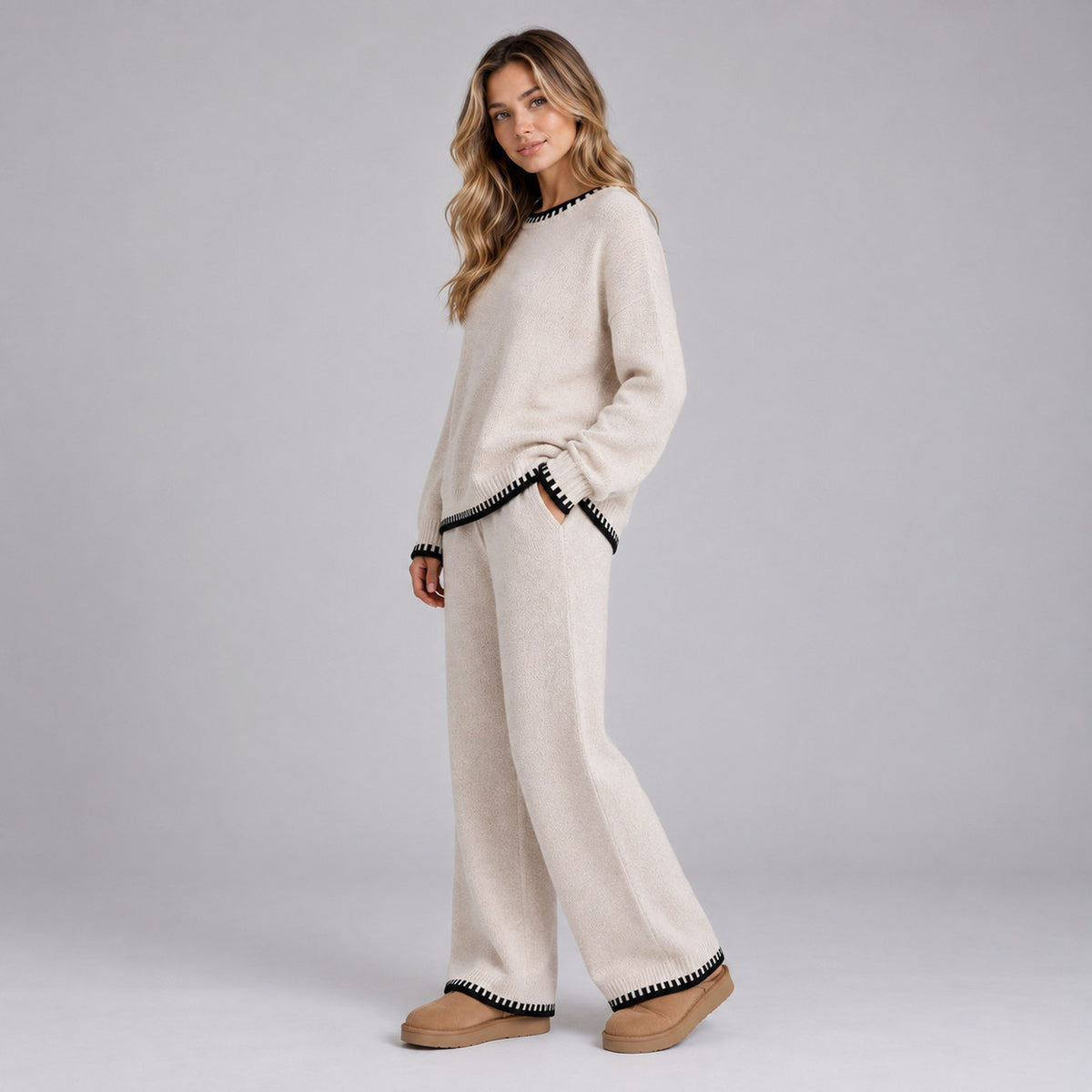 Knit Crewneck Long Sleeve Two Piece Set