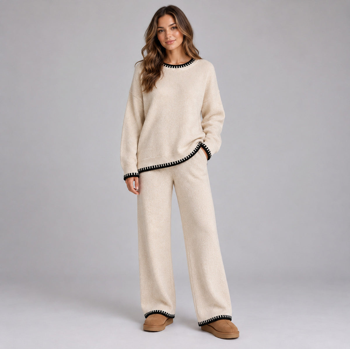 Knit Crewneck Long Sleeve Two Piece Set
