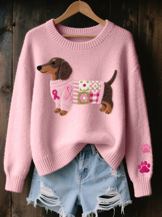 Knit Dachshund Crewneck Long Sleeve Sweater