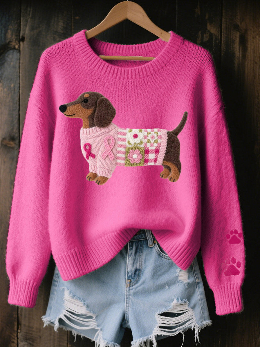 Knit Dachshund Crewneck Long Sleeve Sweater