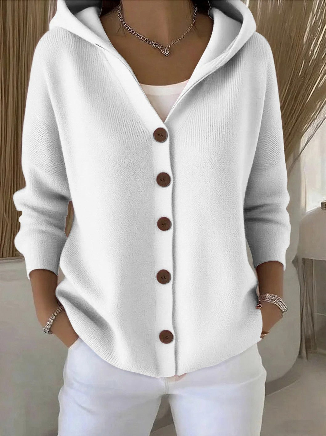 Knit Long Sleeve Hooded Cardigan