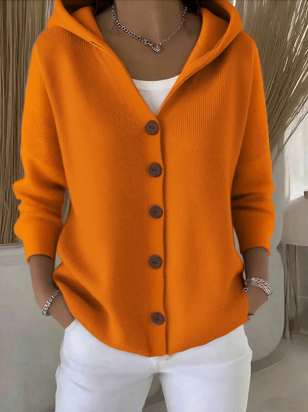 Knit Long Sleeve Hooded Cardigan