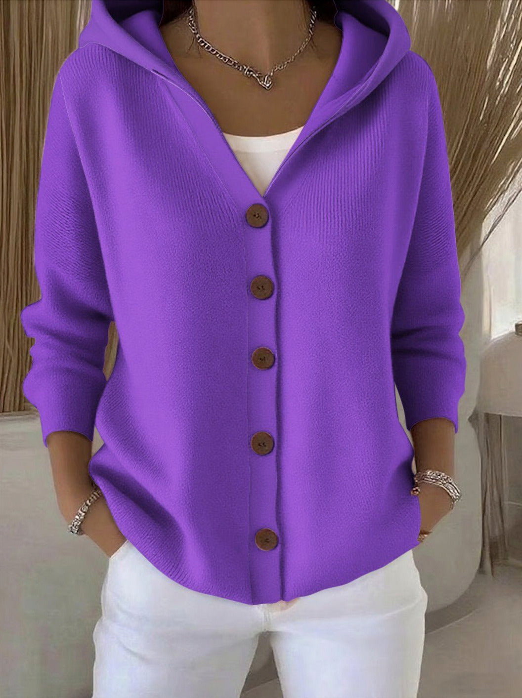 Knit Long Sleeve Hooded Cardigan