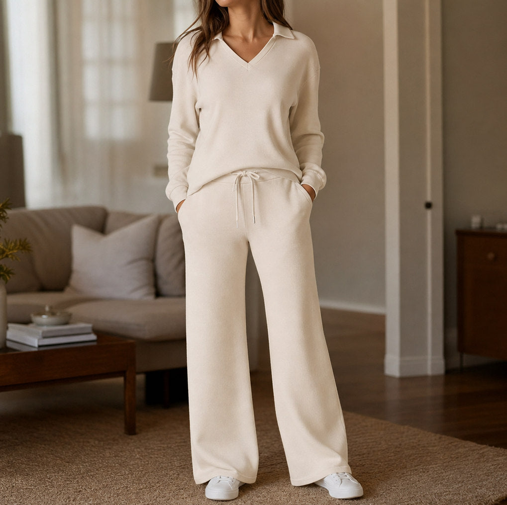 Knit Long Sleeve Wide Leg Matching Set