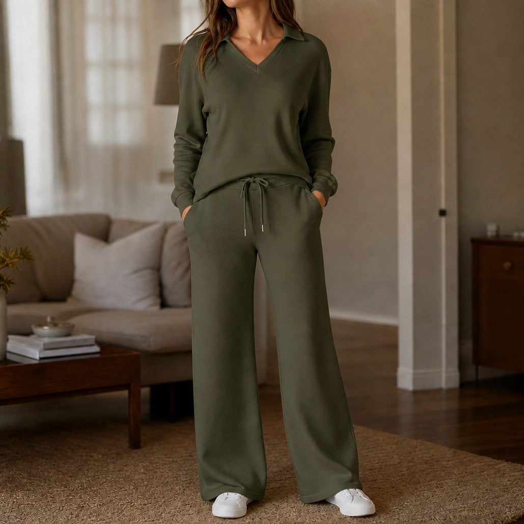 Knit Long Sleeve Wide Leg Matching Set
