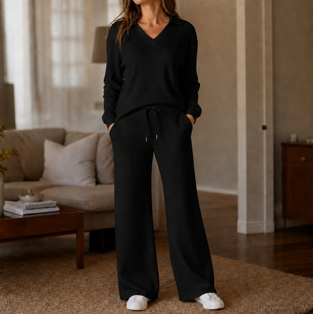 Knit Long Sleeve Wide Leg Matching Set