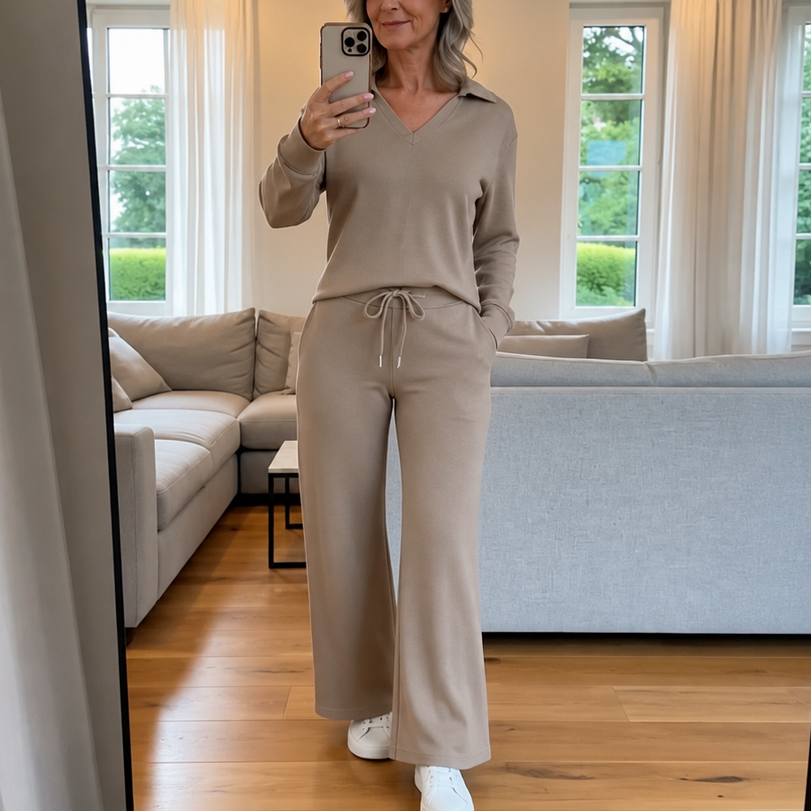 Knit Long Sleeve Wide Leg Matching Set
