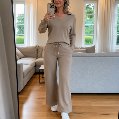 Knit Long Sleeve Wide Leg Matching Set