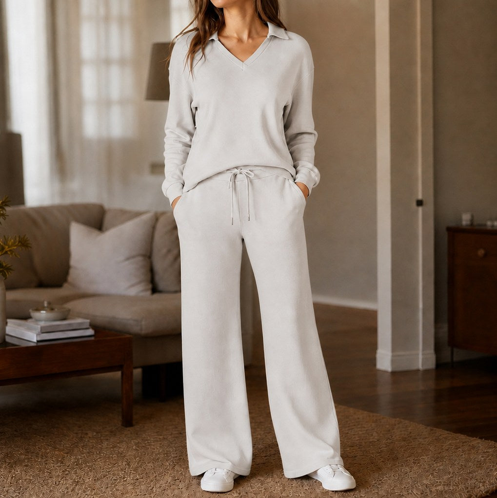 Knit Long Sleeve Wide Leg Matching Set