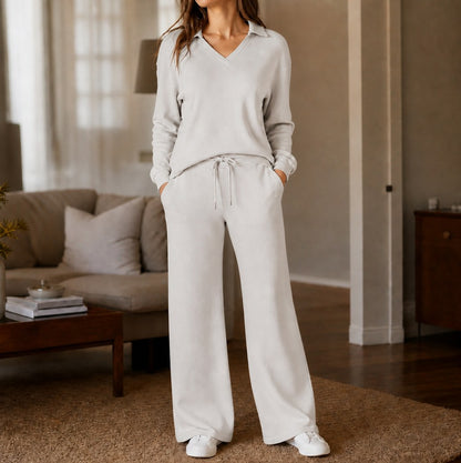 Knit Long Sleeve Wide Leg Matching Set