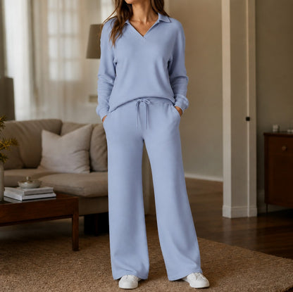 Knit Long Sleeve Wide Leg Matching Set
