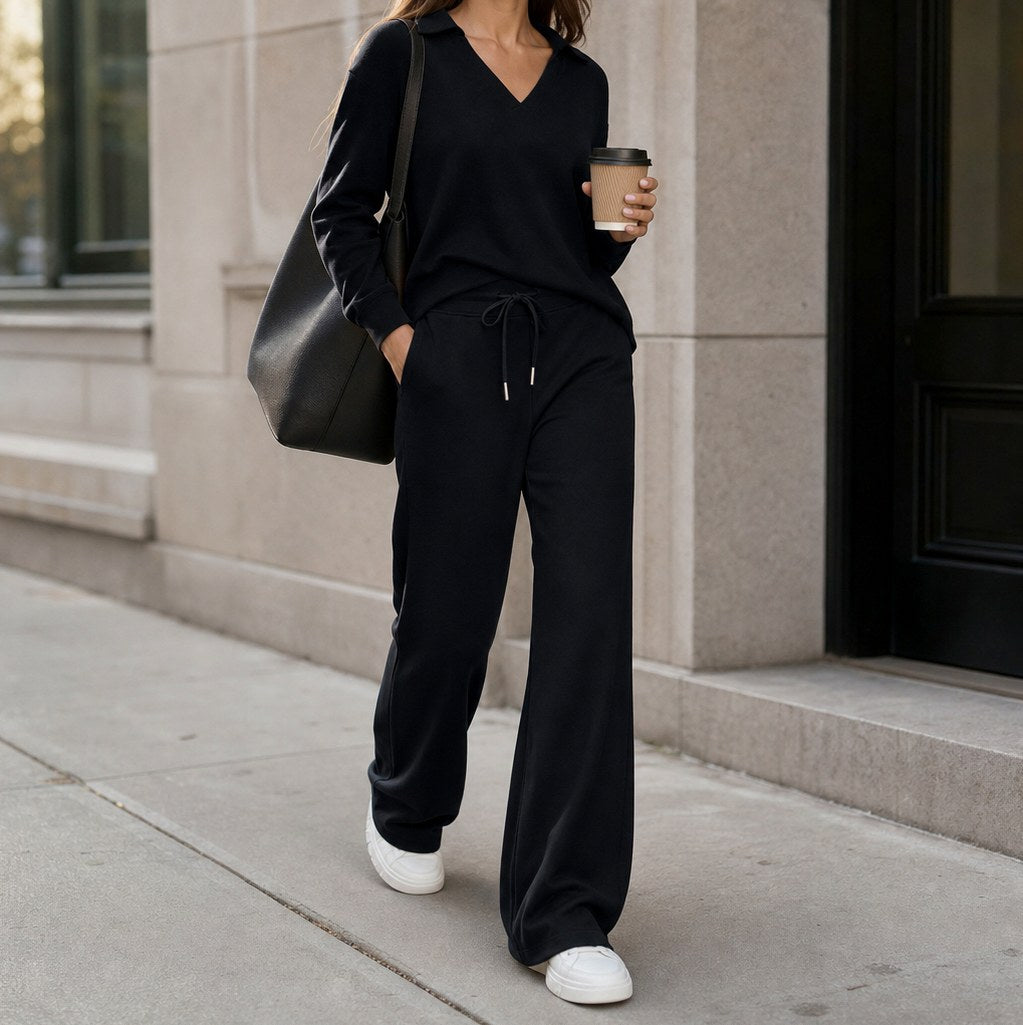 Knit Long Sleeve Wide Leg Matching Set