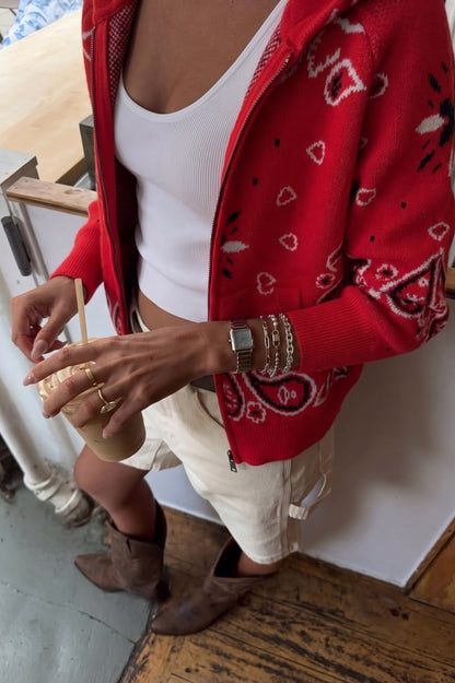 Knit Paisley Zip Up Cardigan Sweater