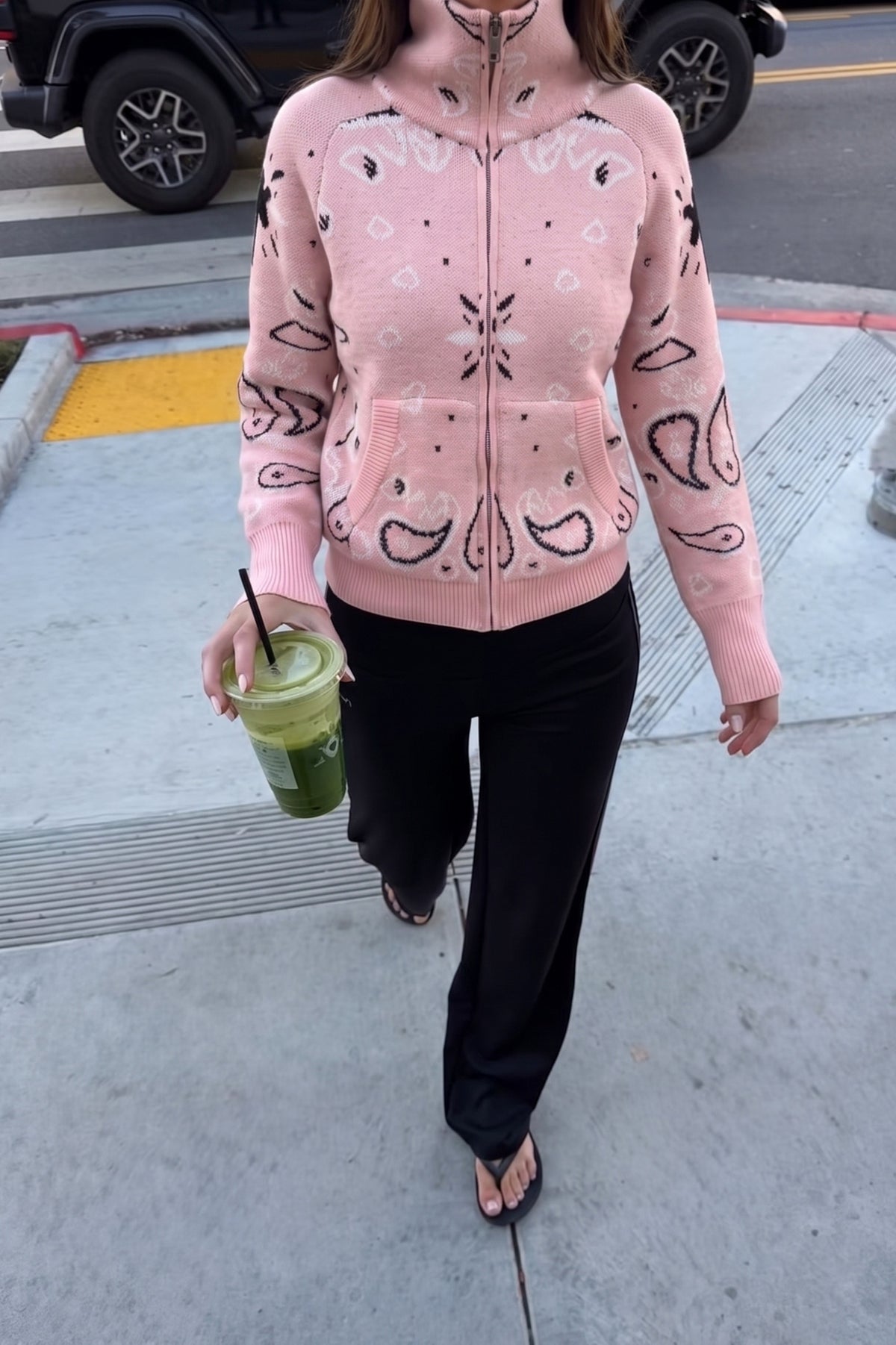 Knit Paisley Zip Up Cardigan Sweater