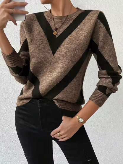 Knit Striped Crewneck Long Sleeve Sweater