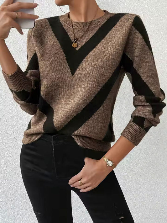 Knit Striped Crewneck Long Sleeve Sweater