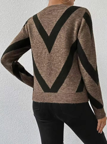 Knit Striped Crewneck Long Sleeve Sweater