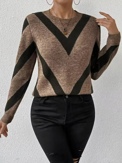 Knit Striped Crewneck Long Sleeve Sweater