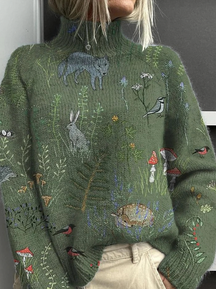 Knit Turtleneck Embroidered Sweater