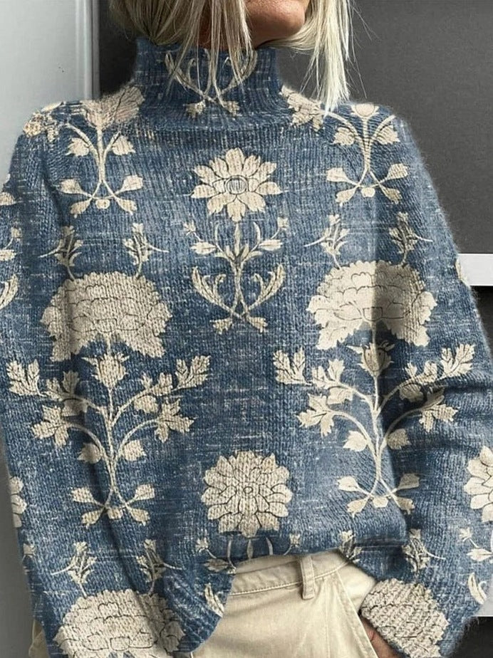 Knit Turtleneck Embroidered Sweater