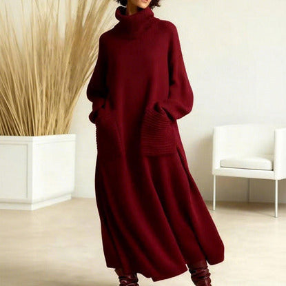Knit Long Sleeve Turtleneck Sweater Dress