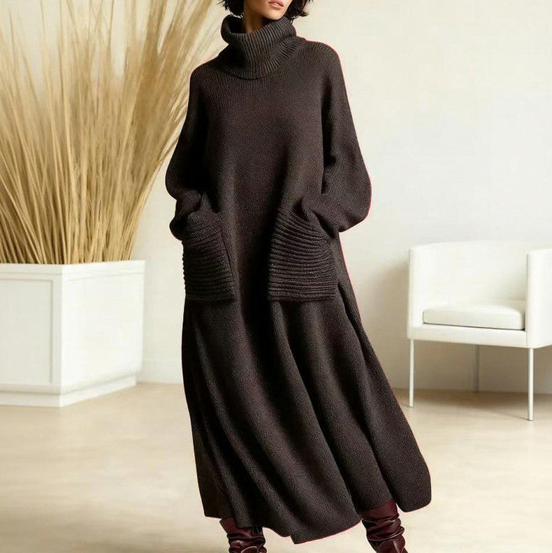 Knit Long Sleeve Turtleneck Sweater Dress